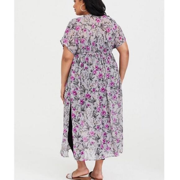 Torrid Gray‎ Flower Sprig Lurex Duster Kimono Size 1/2 - Picture 2 of 10